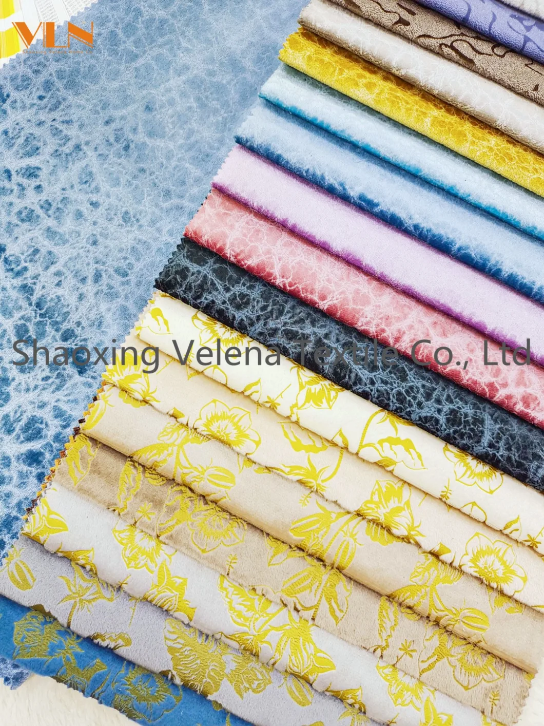 China Manufacturer Polyester Holland Velvet with Glue Emboss Foil Bronzing Upholstery Textile Furniture Furnishing Dubai Fabric