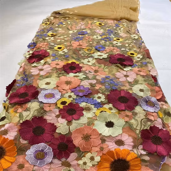 Vente chaude 3D Flower Chemical Mexician Tissus de broderie de dentelle pour les vêtements de mode